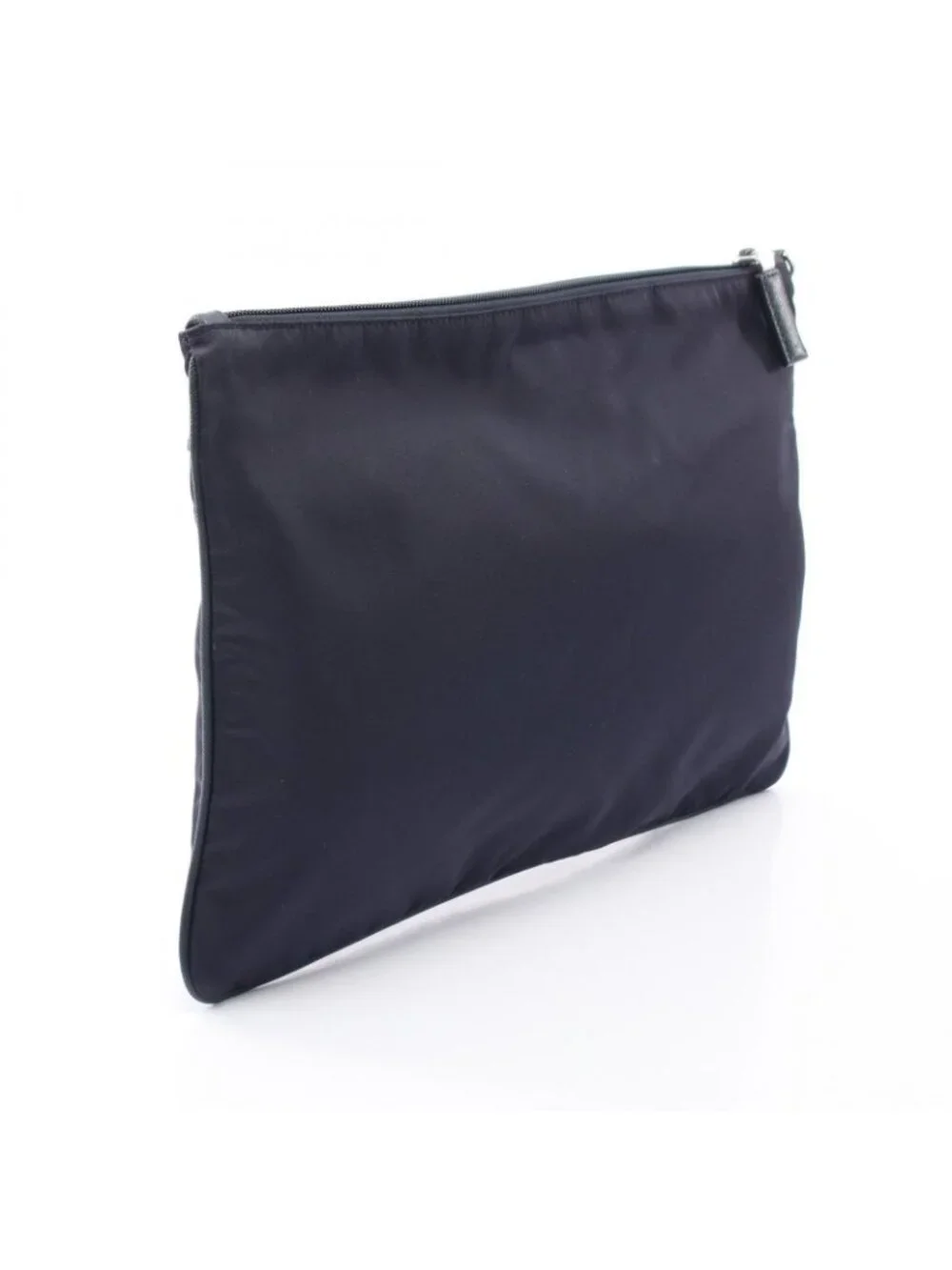 Prada Clutch Tessuto Saffiano Navy Nylon Leather Triangle Logo